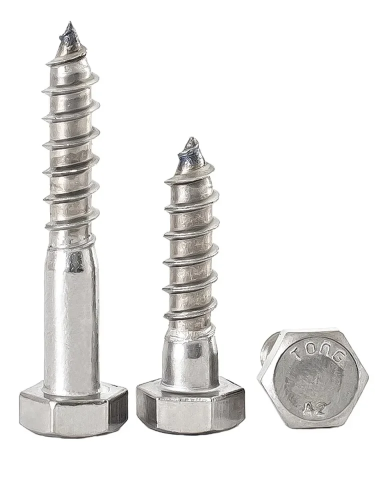

Hongtu 1-2 Pcs 316 Stainless Steel DIN571 Hex Head Self-Tapping Wood Screws - M6/M8/M10/M12, Large & Long External Hex Cap Type