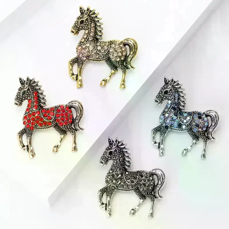 Vintage Court Style Enamel Galloping War Horse Brooches Pins For Women Clothing Accessories Men Fashion Suit Lapel Corsage