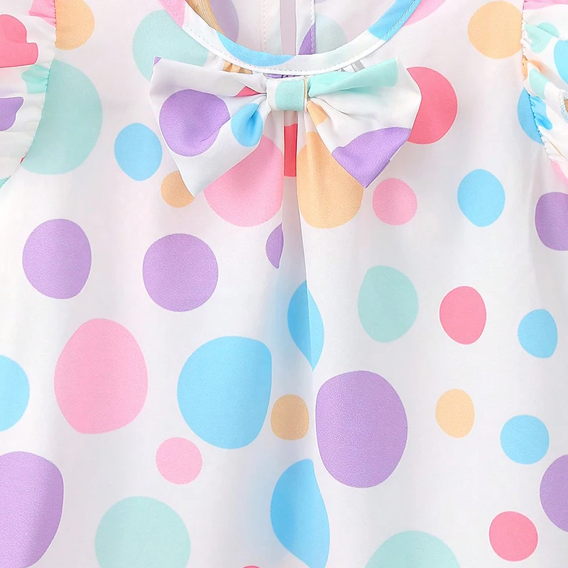 1pcs baby girl summer dress cute bow colored dots short sleeved children\'s accessories