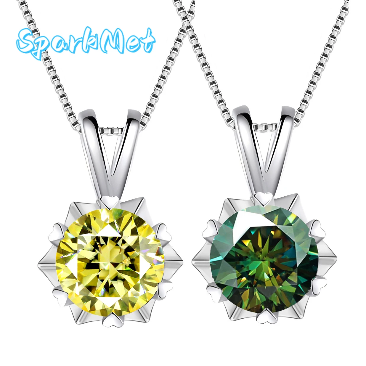 

SparkMet 100% 1-2ct Yellow Moissanite Flower Pendant Necklace wit Certificate Passed Diamond Test Women Jewelry Gift S925 Silver