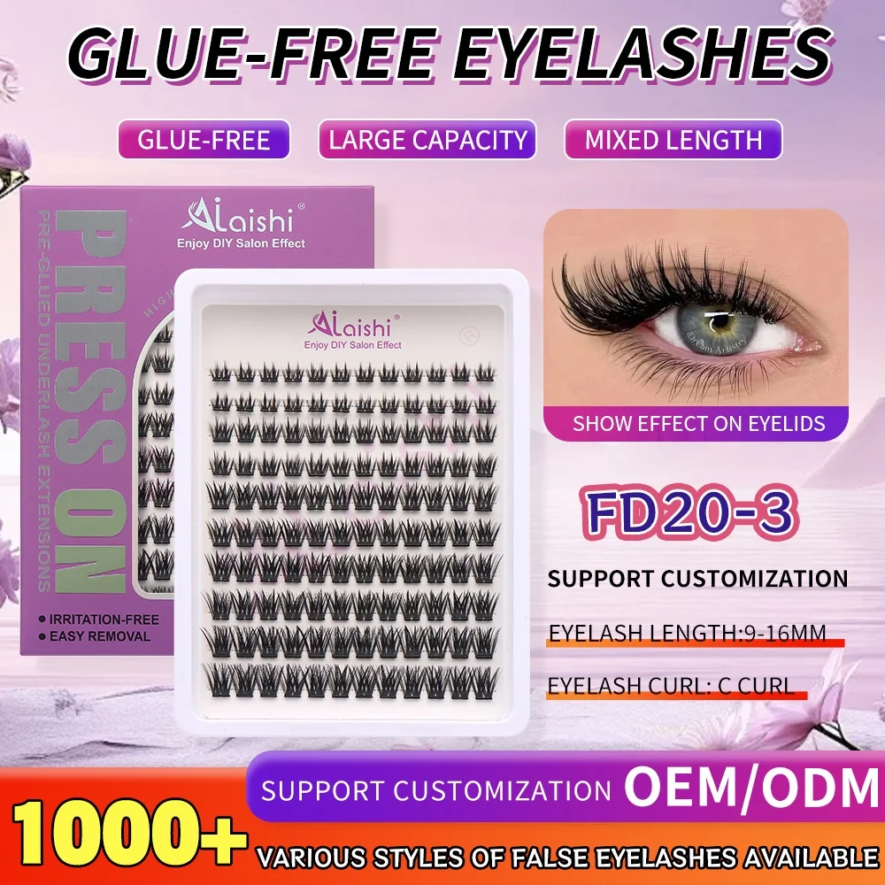 Glue-Free Synthetic Hair False Eyelashes Cotton Band-Thick Segmented Popular Europe America Cross-Border E-Commerce Wholesale