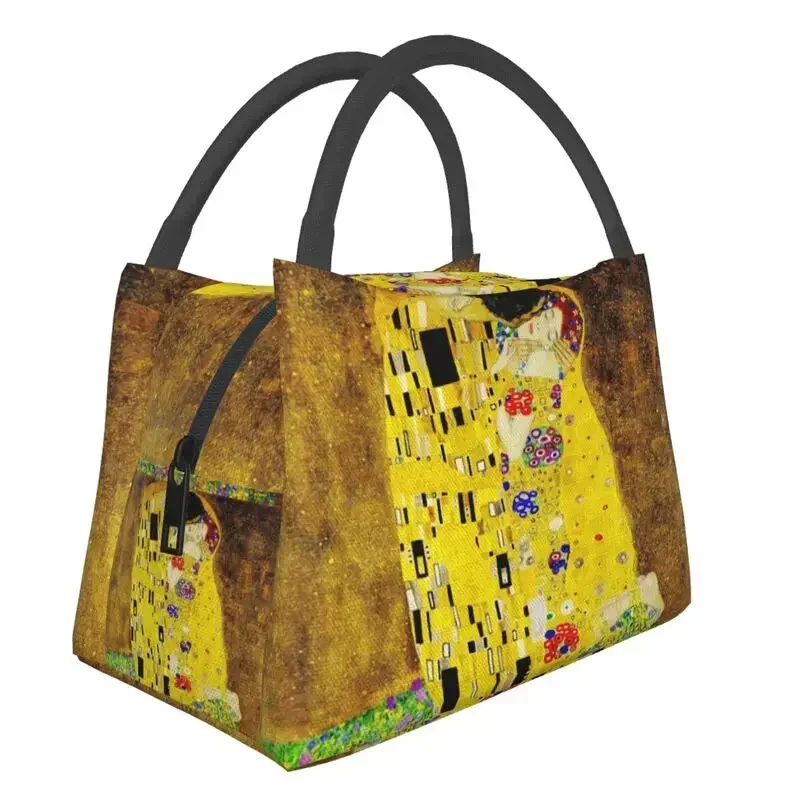 Klimt Kiss Thermal Insulated Lunch Bags Women Gustav Klimt Freyas Art Resuable Lunch Container Multifunction Meal Food Box