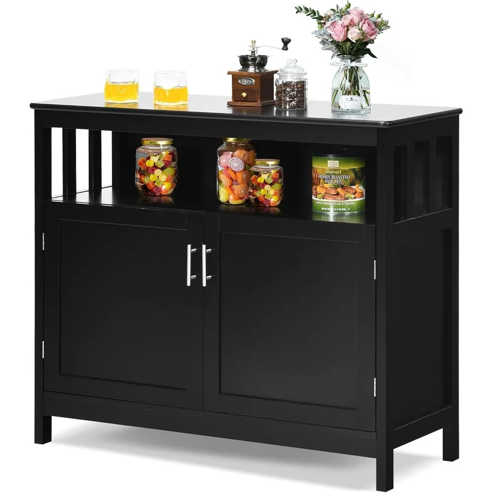 Kitchen Buffet Sideboard, Wooden Storage Server Cupboard Cabinet, Dining Room Living Room Bar Furniture 2-Door Console Table w/