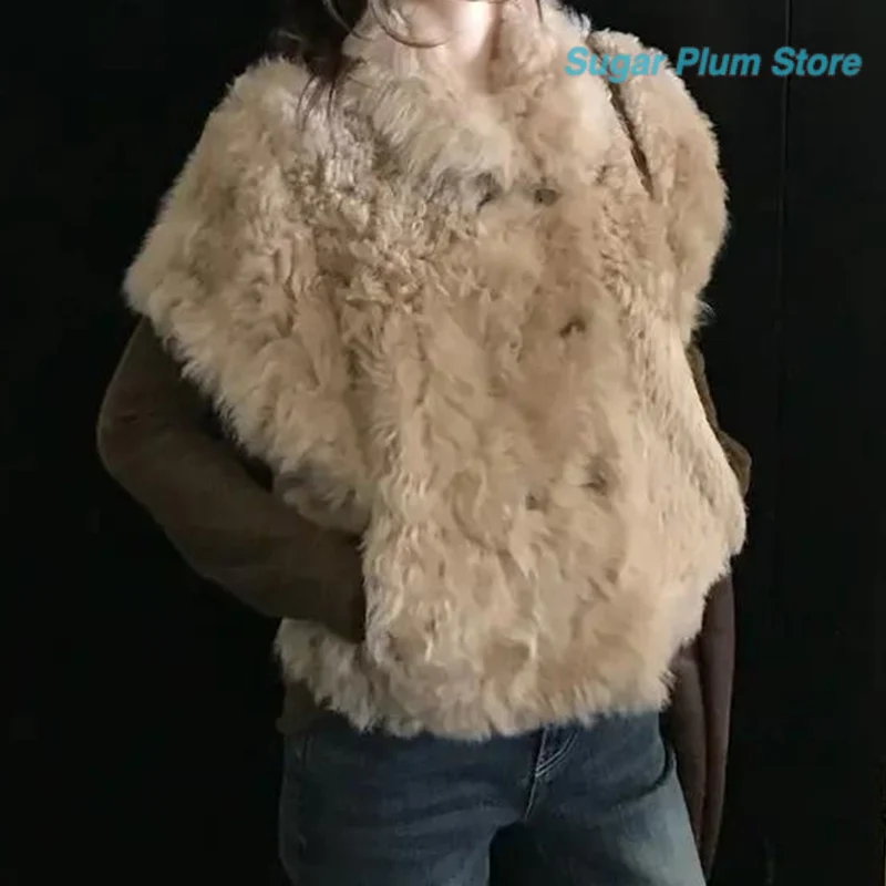 Korean Retro Women's Winter Clothes New Loose Sleeveless Knitted Vest Plush Buttons Soft Lazy and Relaxed Travel Photo Tops.