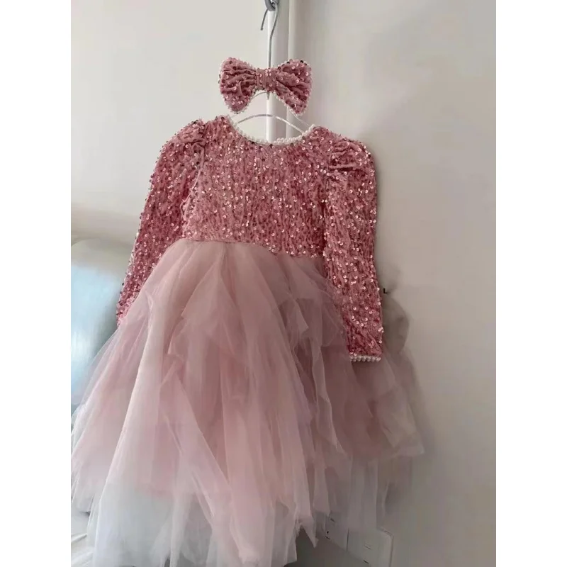 

Girl's Princess Dress24New Spring and Autumn Stylish Elegant Socialite Cake Puff Dress Birthday Performance Children's Formal Dr