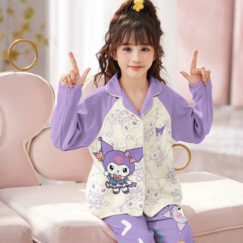 

Sanrio Kuromi Children's Pajamas Spring and Autumn New Long Sleeve Combed Cotton Thin Home Clothes Fashion Birthday Gift