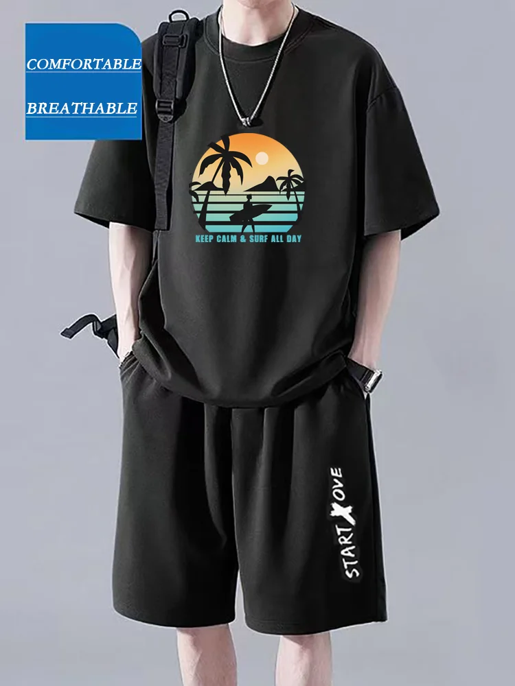 

New Summer Men's Printed Shorts Suit Casual Stylish T-shirt and High-quality Outdoor Sports Two-piece Fashion Trendy Clothing
