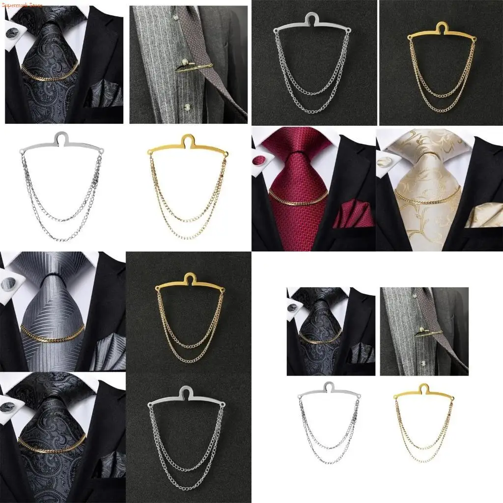 Q5WE Mens Tie Chain Fashion Necktie Link Tie Clip Necktie Chain Cravat Collar Buckle