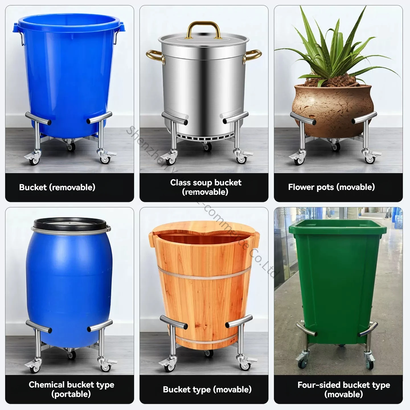 Stainless Steel Mobile Tray Flower Pot Plastic Bucket Chemical Bucket Soup Bonsai Flange Bucket Base with Wheel Turnover Car