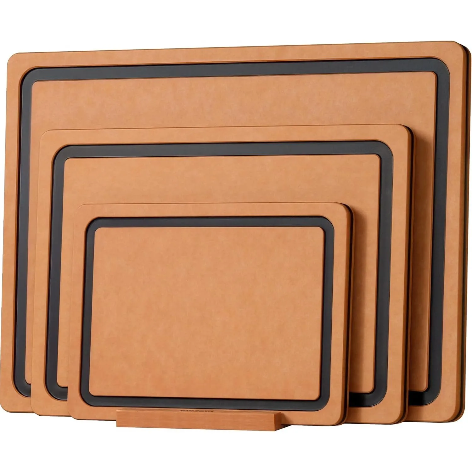 

A set of three kitchen cutting boards, safe and non slip, with juice trough and wood fiber composite cutting board