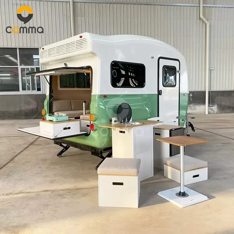 Small RV Camper Trailer for Camping Tiny Galvanised Mini Travel Trailer for Caravan Small Travel Trailer