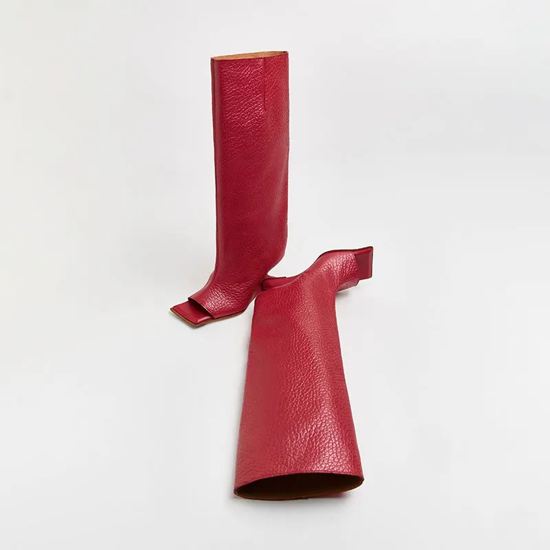 Trendy Minimalist Straight Long Knight Boots Women Square Wide Peep Toe Knee High Footwear for Daily Nightclub Street Wear