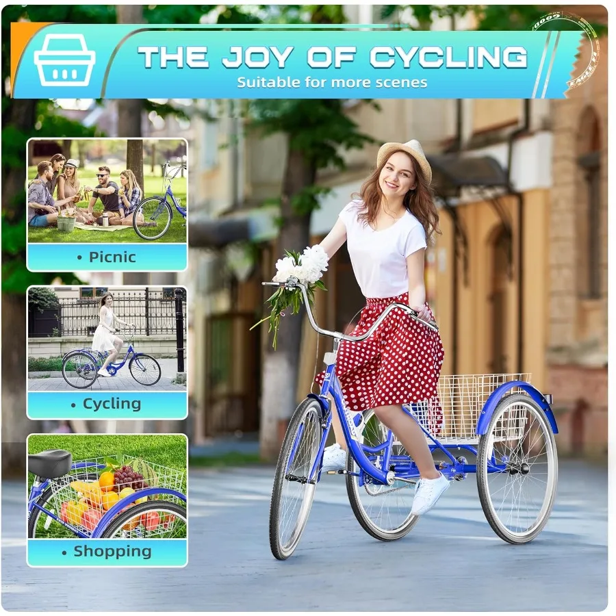 24 26 بوصة 1 7 سرعات دراجة ثلاثية العجلات للكبار مع سلة 3 عجلات دراجة ثلاثية العجلات للكبار كروز الدراجة للنساء والرجال كبار السن