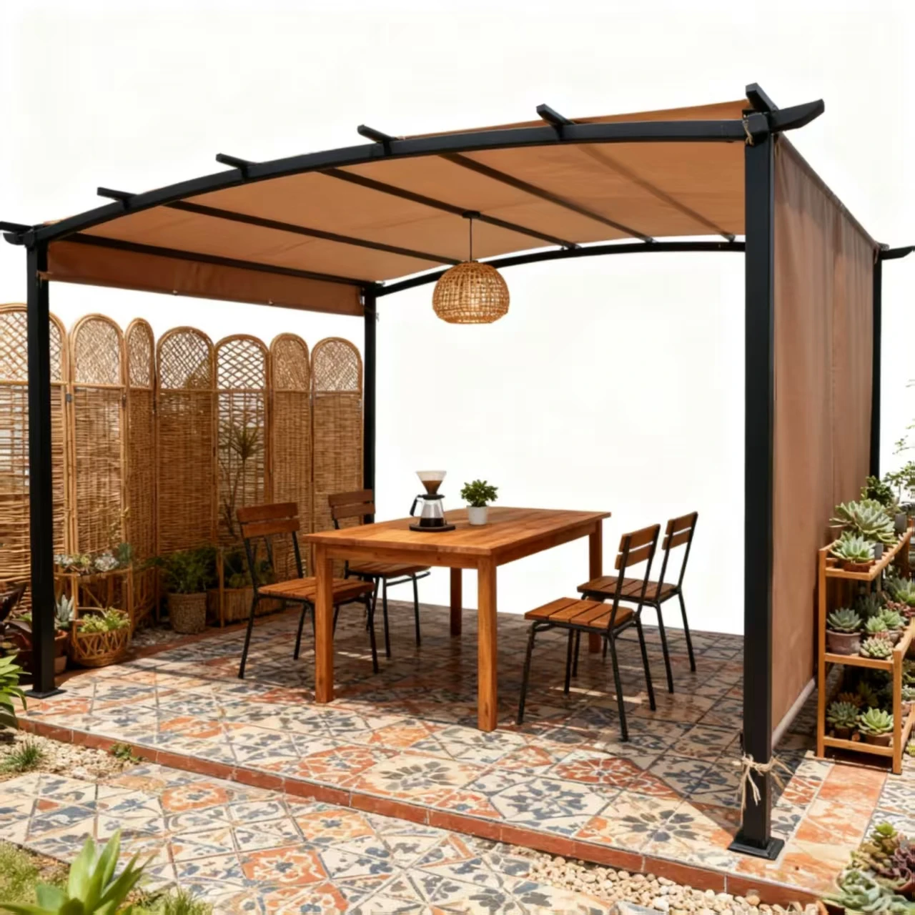 Outdoor Waterproof Metal Gazebo Pergolas Steel Frame Wood Plastic Alloy with Powder Coated Arch Arbour Gazebo Pavilions