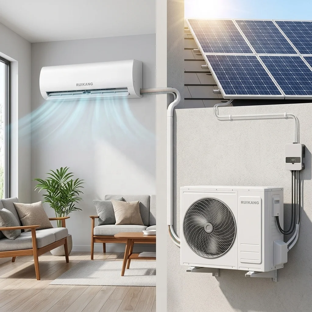 2Ton 24000BTU Solar DC Inverter Split Type R410A/R32 Cooling Heating Auto Restart 3000W Solar Panel Energy Saving Household