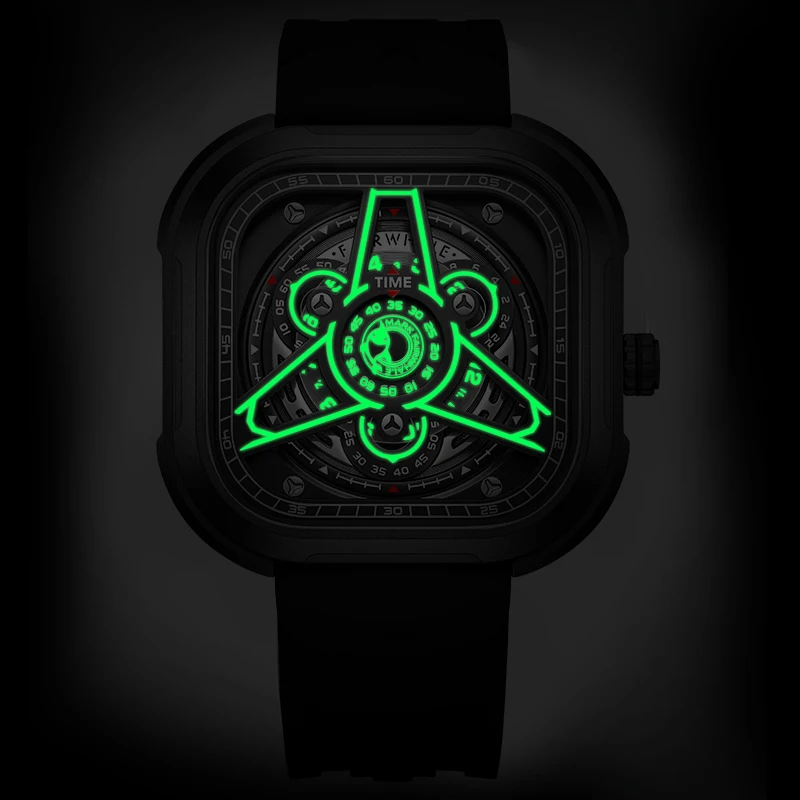 Green Square orologi di lusso di alta qualità da uomo Trend con movimento al quarzo abito in Silicone reloj hombre