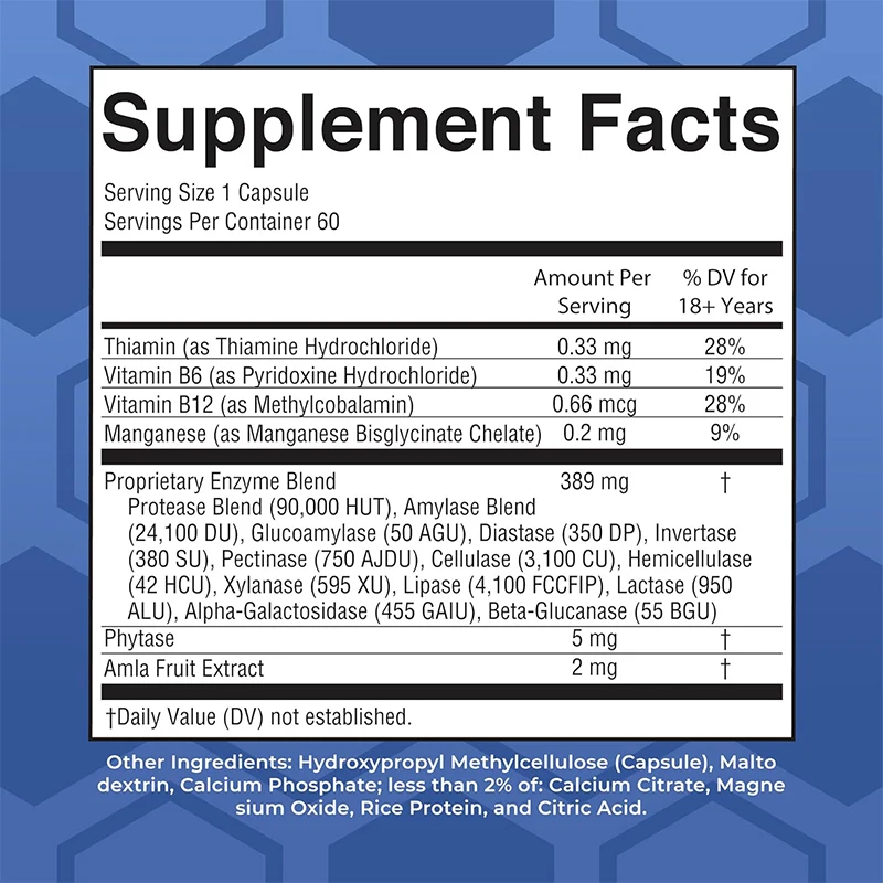 Super Digestive Enzyme Intestinal Health Support Supplement, Amylase Digestion Support, Lipase and Lactase, 60 Capsules