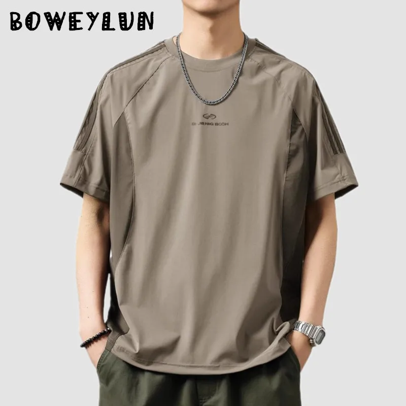 

BOWEYLUN Letter Printed Ice Silk T-shirt Men's Summer Breathable Quick-drying Casual Sports Short-sleeved Tops for Female