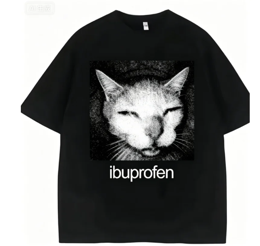 2026 Vintage Funny Ibuprofen Cat Meme Graphic T Shirt Men Women Humor Fashion T Shirts Oversize... product image