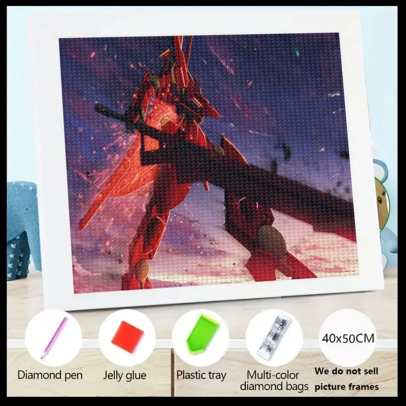 

1 шт. полная дрель 5D DIY комплект алмазной живописи, эпический красный робот-меха, аниме, науково-фанта, искусство со стразами, современный алмазный эмбрик