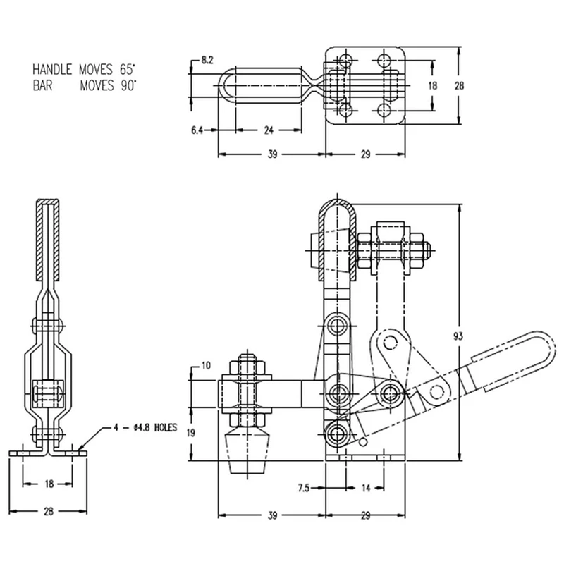 عمودي الإفراج السريع تبديل المشبك ، القدرة القابضة ، ث المطاط طرف الضغط ، وسهلة الاستخدام ، والفضة ، 102B - 220 Ibs ، 4 قطعة