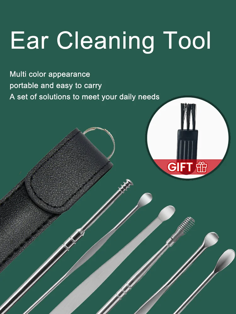 

6Pcs/set Ear Cleaning Tool Stainless Steel Ear Wax Removal Set Earpick Care Cleaning Ear Canal Curette Spoon Ear Clean Kit
