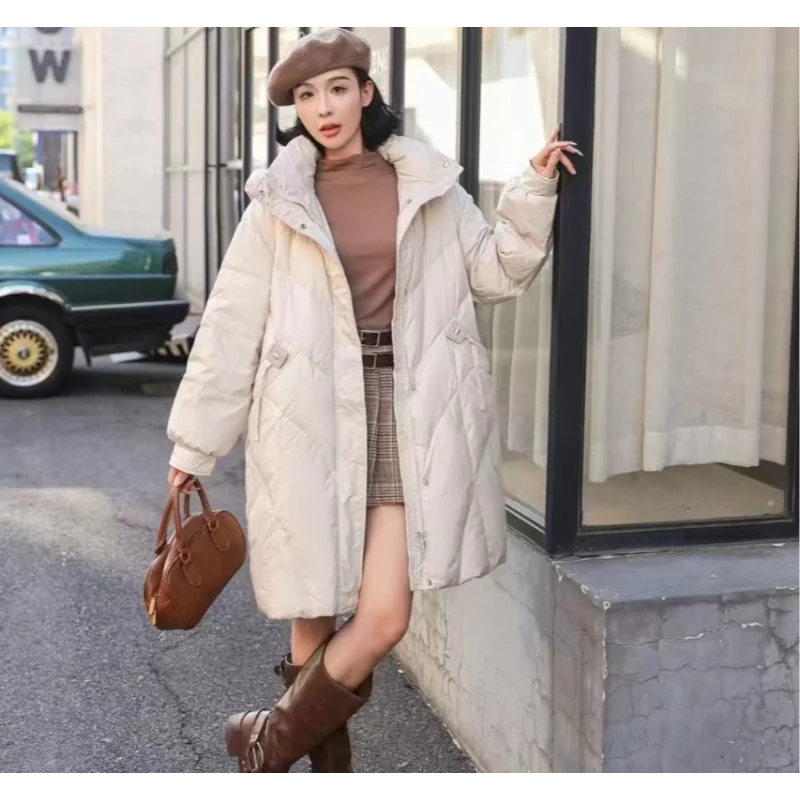 Halflang donsjack voor de winter Oversized verdikte modieuze elegante taille-afgevende loszittende warme jas Trendy