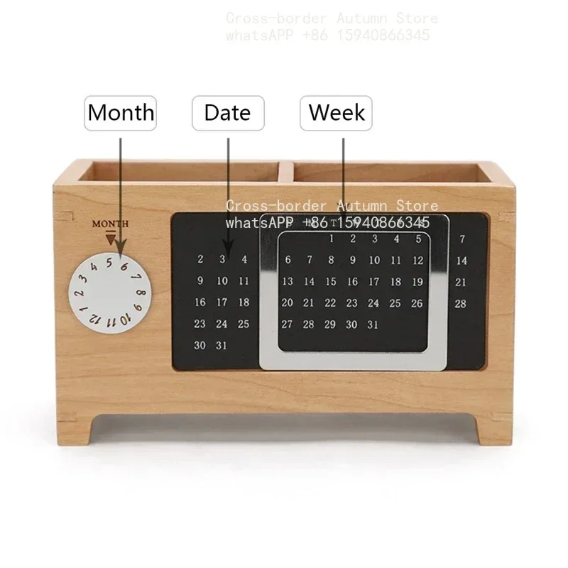 Stationery Control Wooden Multifunctional Box Organizer Holder Remote Storage Pen Pencil Desktop Calendar Creative