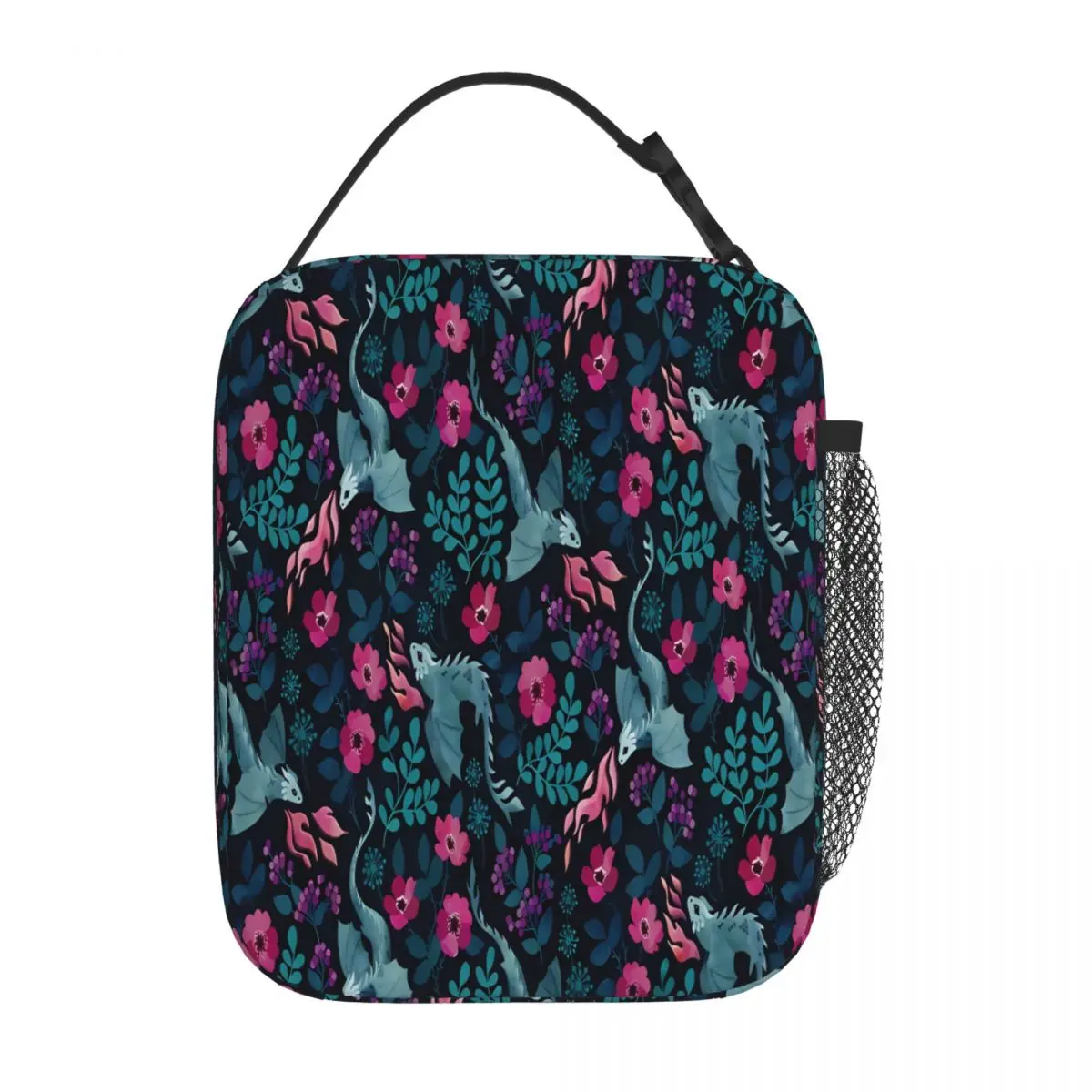 Bestselling Dragons Floral In Dark Jewel Tones Minimalist Waterproof Lunch Bag Daily Meal Prep Carry Lunch Bag