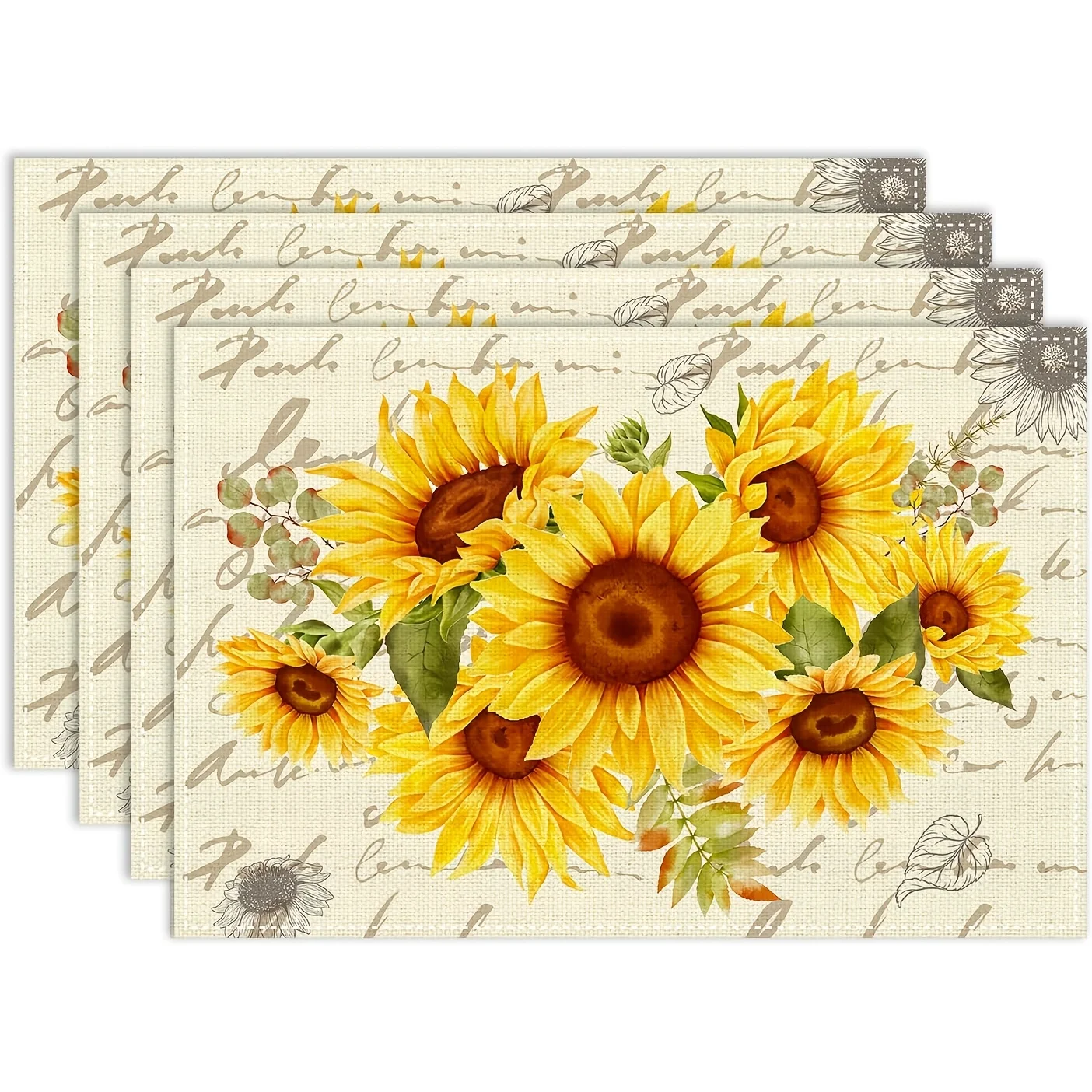 Vintage Sunflower Script Printed Placemats Heat Resistant Farm Style Daily Dining Indoor Family Table Household Decor