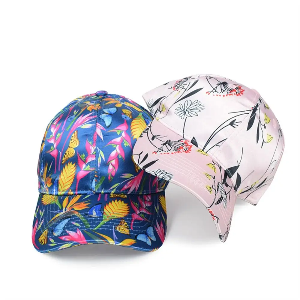 Women Spring Summer Sunscreen Baseball Caps Flower Floral Print Holiday Style Caps Casual Sport Dome Hats Fashion Beach Sun Hat