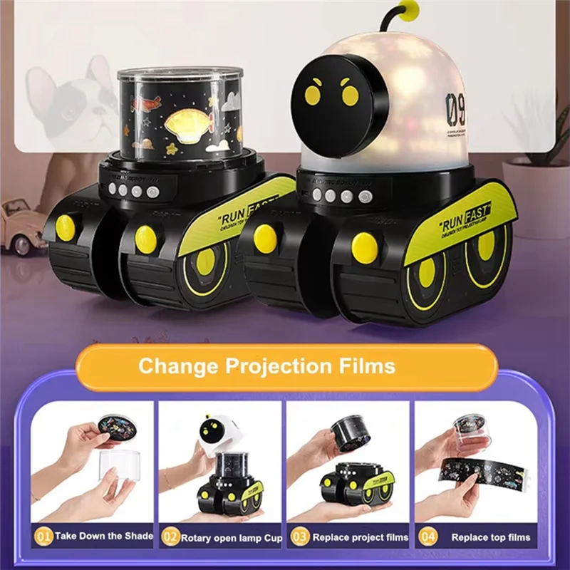 Proyector de estrellas de luz nocturna para niños, lámpara de proyección de coche Robot de dibujos animados, regalo para cumpleaños, decoración de habitación de celebración de Navidad