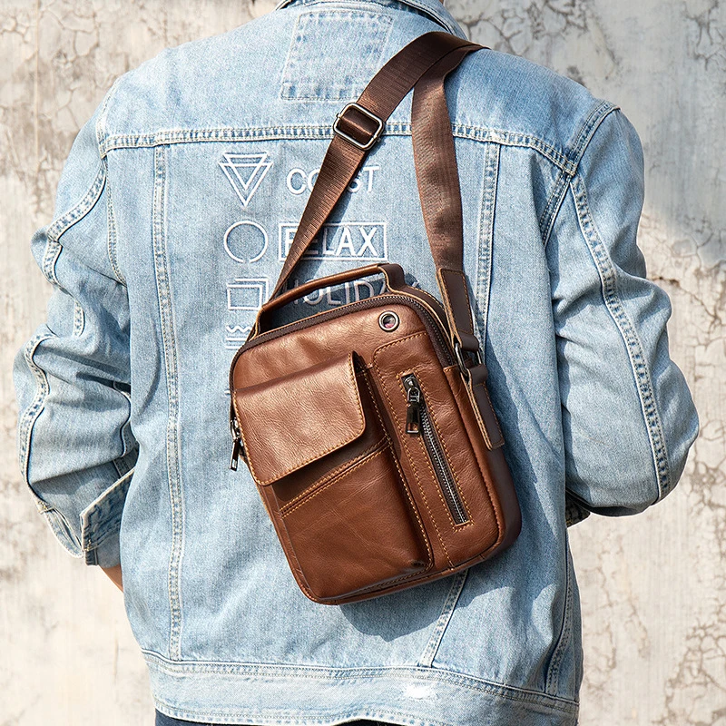 New leather crossbody bag for men, single shoulder bag, business grade top-grain cowhide single shoulder small bag