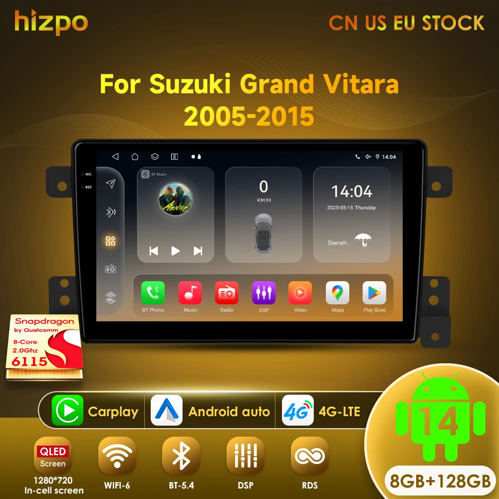 

Hizpo Android 14 автомобильный радиоприемник мультимедиа для Suzuki Grand Vitara 3 2005-2012 2013 2014 2015 2din стерео видеоплеер навигация GPS