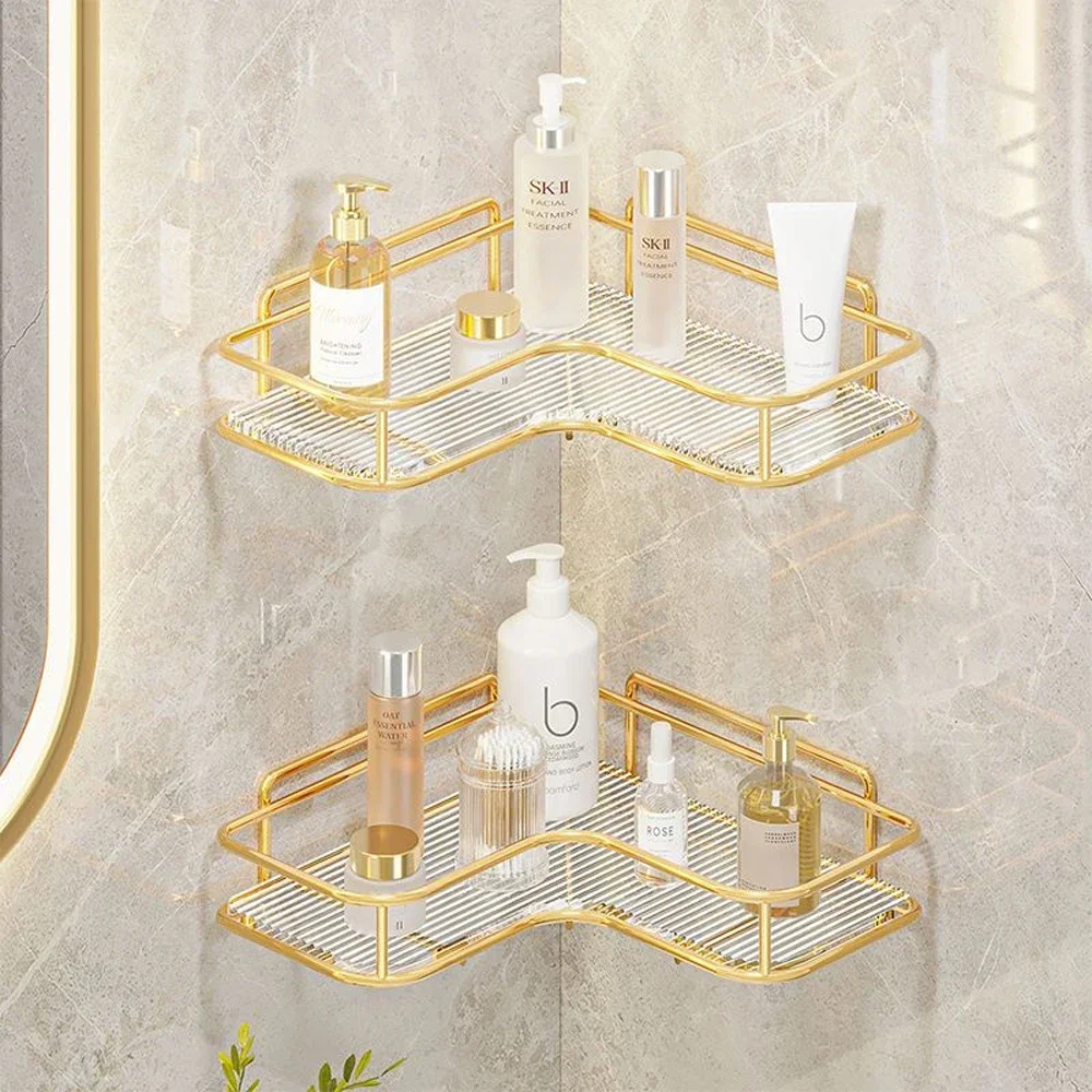 

Luxury Acrylic Bathroom Shelf without Drilling Corner Shelf For Shower Kitchen Toilet Skincare Organizer Bathroom Accessories