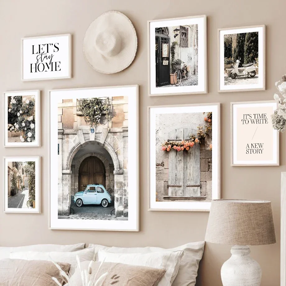 Canvas Door Car Street Landscape Roses Quotes Painting Nordic Posters and Prints Wall Pictures for Living Room Decor