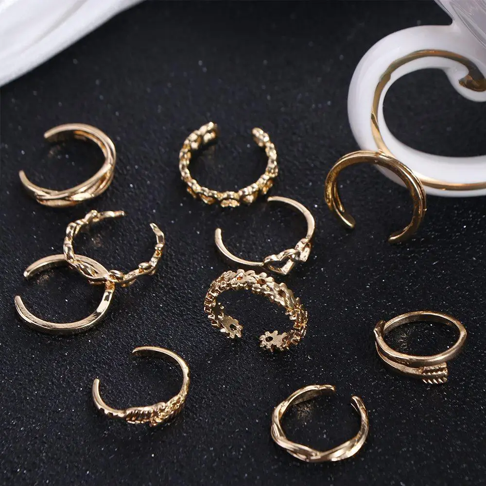 

12pcs Summer Toe Rings For Women Outdoor Beach Vacation Open Adjustable Metal Women's Foot Ring Heart Foot Ring Set