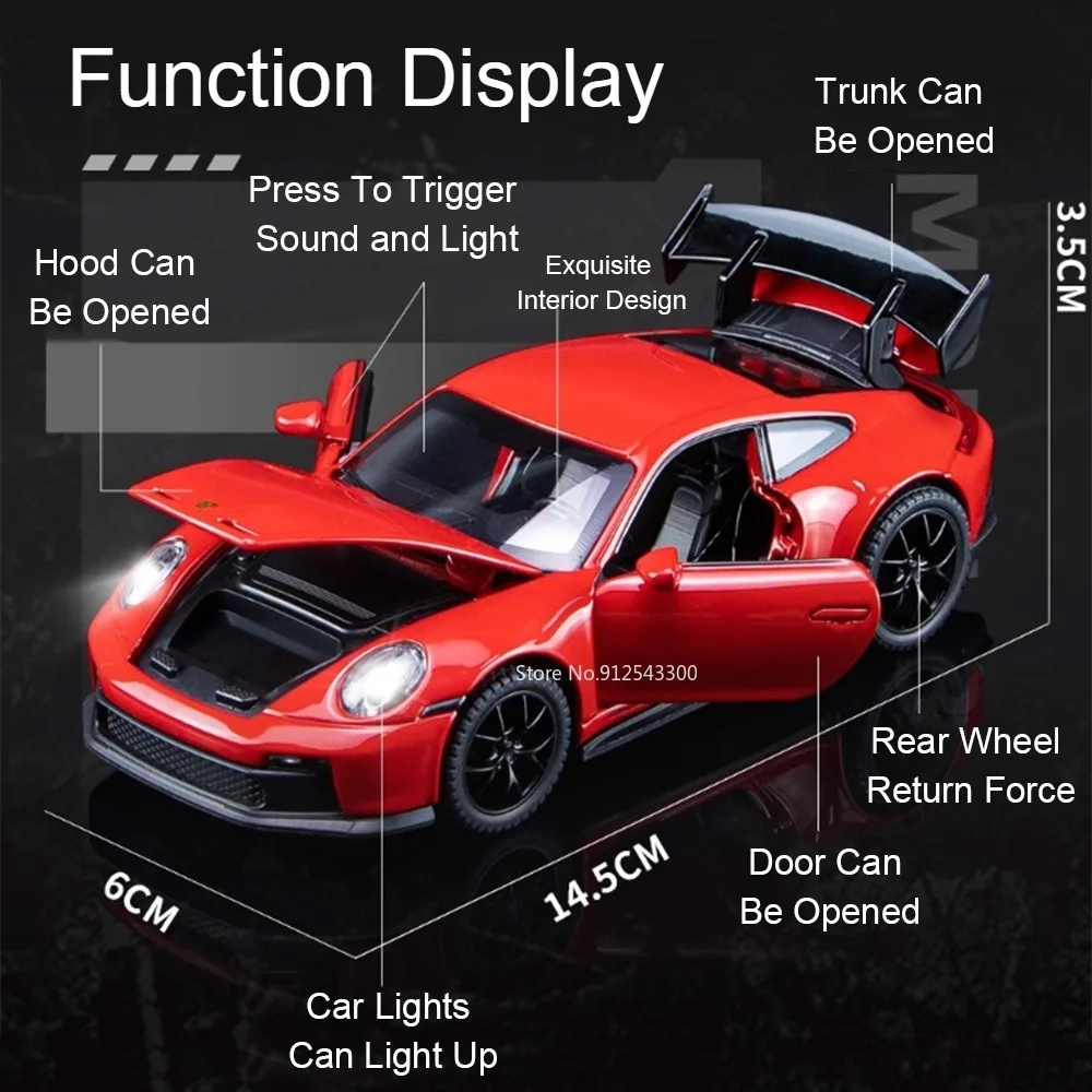 1:32 Schaal Apollo Evo 911GT3 Auto Model Speelgoed Legering Diecast Pull Back Miniatuur Voertuig Geluid Licht Modellen Collectie Geschenken Speelgoed