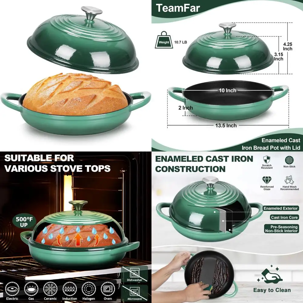 

Enameled Cast Iron 6 Quart Dutch Oven Pot for Sourdough Bread Baking with Tall Dome Lid and Round Base Pan, Perfect for Baking A