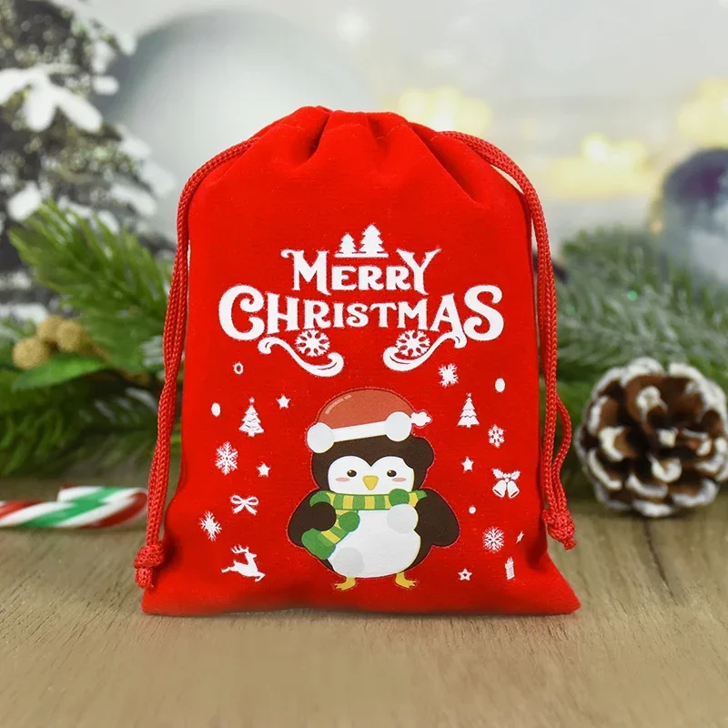 5 teile/los Weihnachten Muster Samt Taschen 9x12 15x20cm kleine Weihnachten Süßigkeiten Geschenk Tasche Kordel zug Beutel Boutique Schmuck Verpackung Taschen – Detail 16