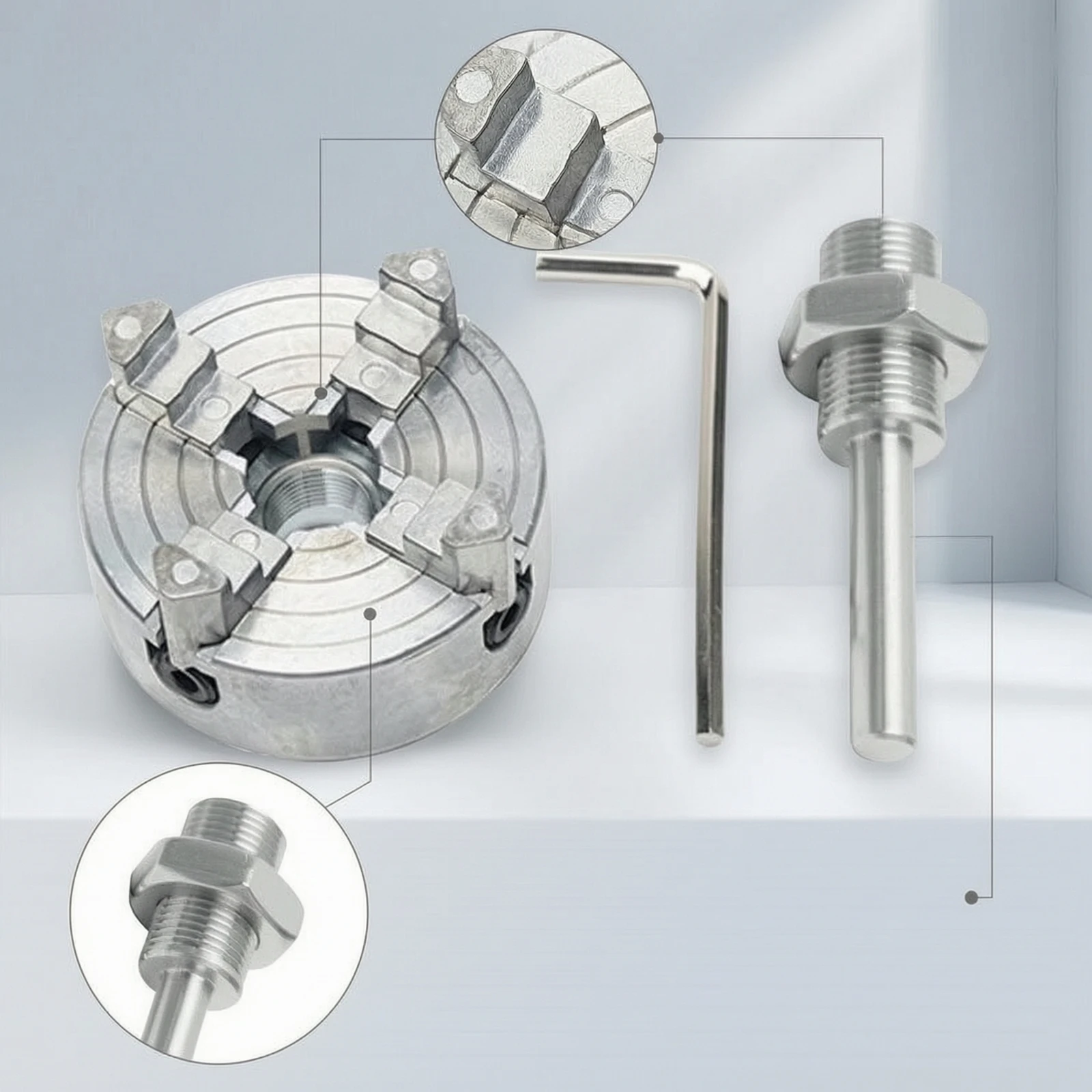 Machine Parts Drill Chuck Connector Mini Lathe Chuck Adapter Cylindrical Zinc Alloy Silver Colored Threaded Connector Rod