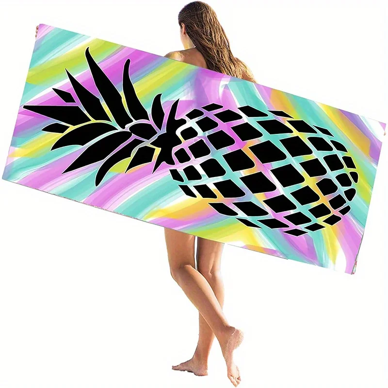 Rainbow Gradient Pineapple Print Microfiber Beach Towel Quick Dry Sand Free Absorbent Towel for Summer Swimming Pool Travel Yoga