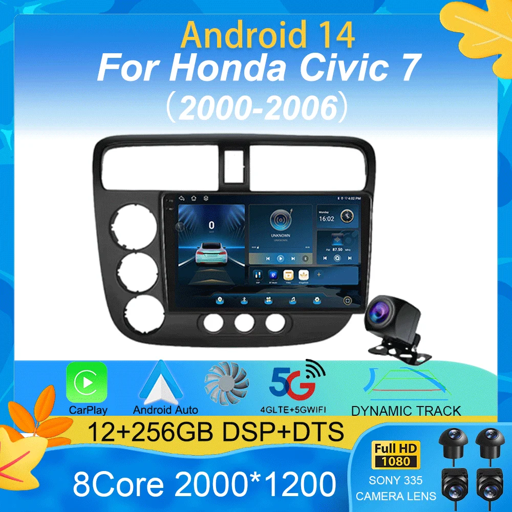 

Android 15 Carplay авто автомобильный радиоприемник мультимедийный плеер для Honda Civic 7 2000-2006 навигация авторадио GPS стерео 2din головное устройство
