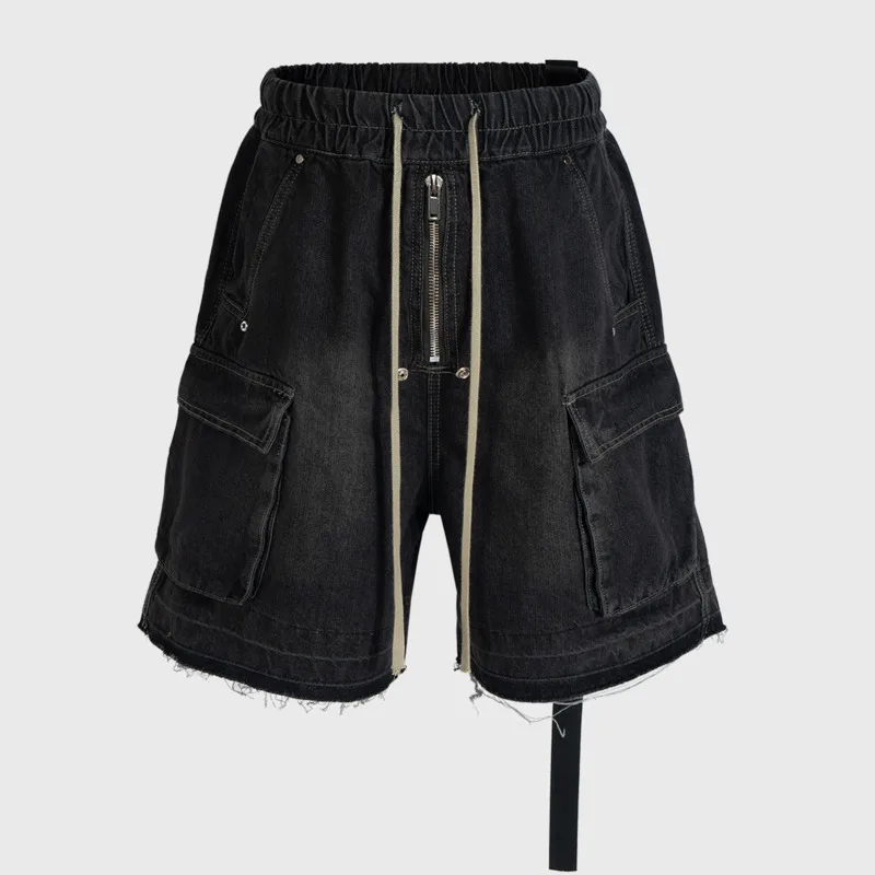 HKSH Men RO Style High Street Patchwork Cat Whiskers Cargo Pants Trend Multi-Pocket Denim Shorts Chic Ins Vinatge Capris HK19311