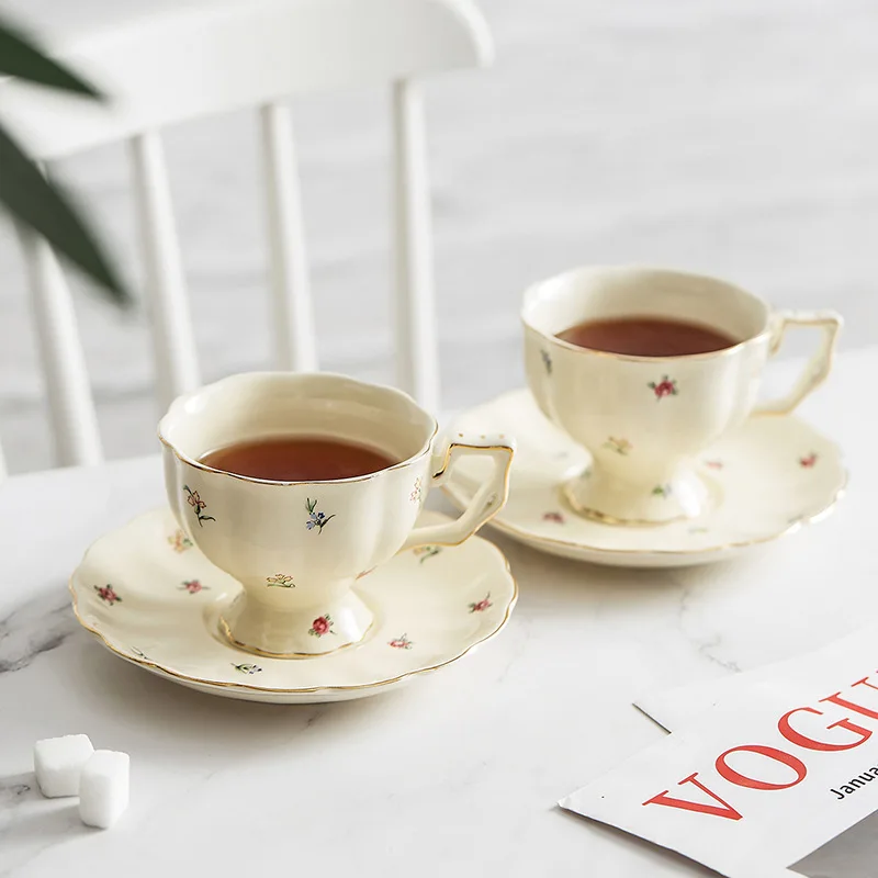 European retro coffee cup and plate ceramic set, British Phnom Penh large tea cup, French restaurant and bar