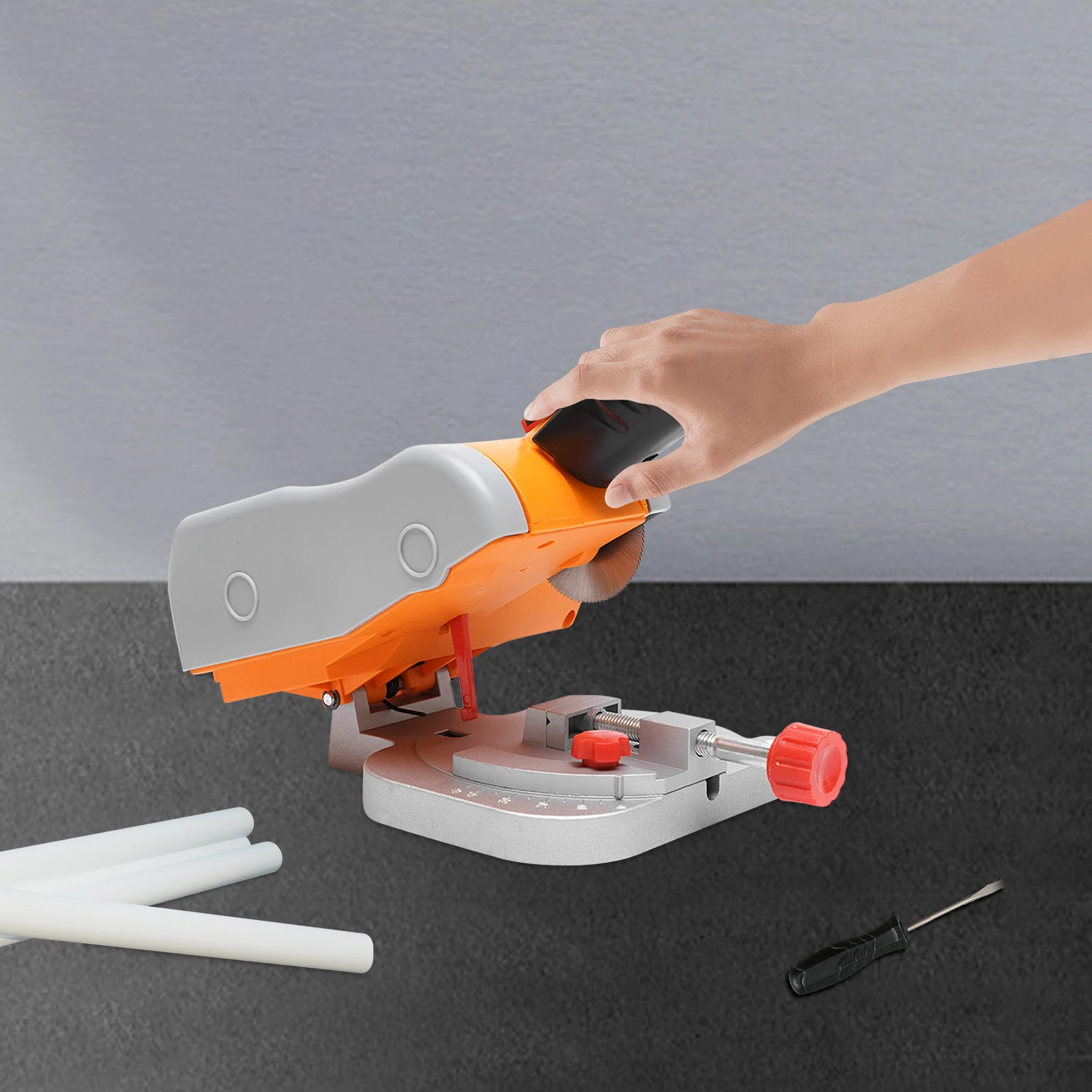 

Micro Desktop 45°Cutting Machine W/ Limit Switch & Clamping Tool,7800r/min Table Saw for Max.1.2cm/0.47inch Wood, Plastic, Stone