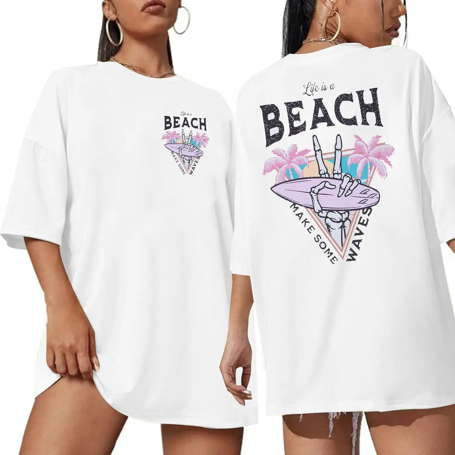 Hawaiian Shirts for Women Beach T-Shirt Tropical Coconut Tree Graphic Tee Summer Short Sleeve Clothes Tops