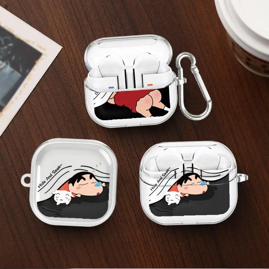 Cute Crayons Shinchan Clear Earphone Cases Cover With Hook Case For Samsung Galaxy Buds 4Pro Live 2 2Pro 3 FE 3Pro 4 Pro view 5