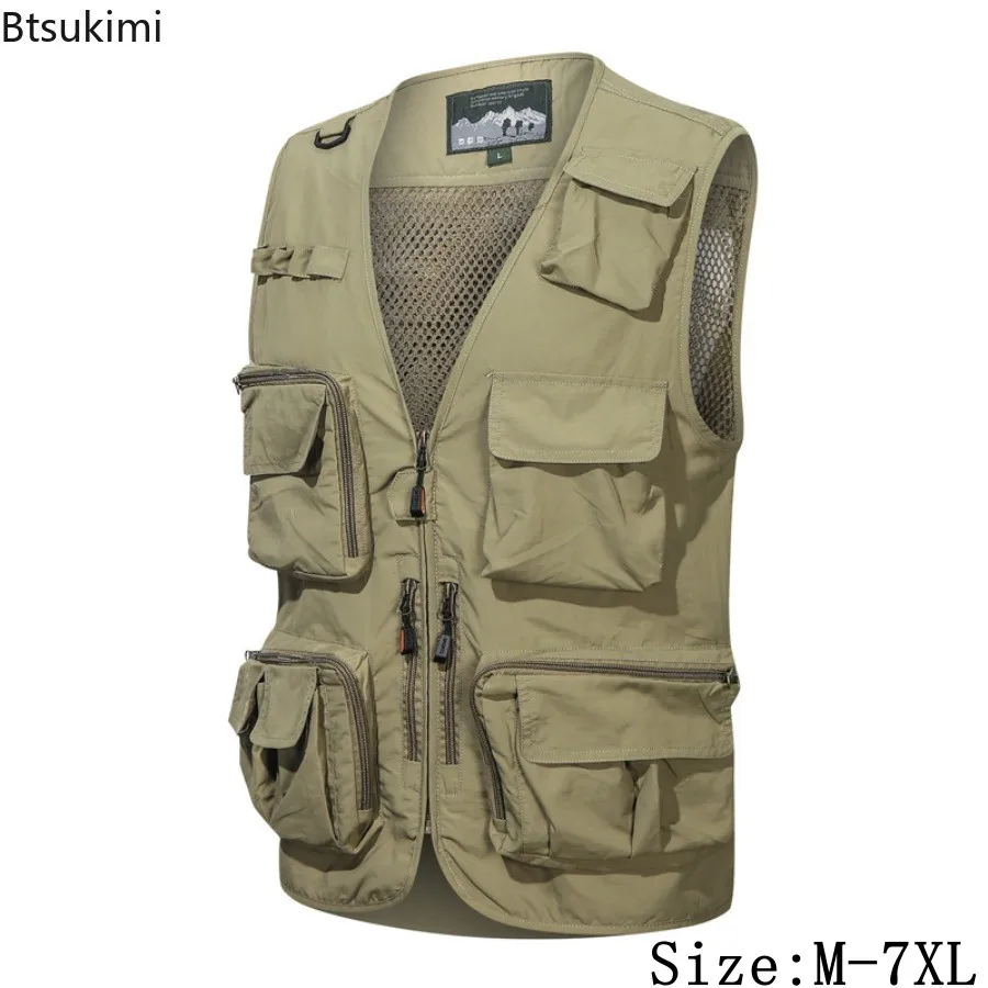 

2025 Spring Summer Versatile Vest Jacket Men's Outdoor Multi-pocket Breathable Casual Waistcoat Thin Fishing Vests Work Clothing