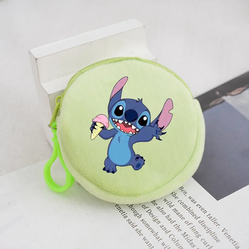 Nuevo monedero redondo de Disney Lilo & Stitch, billetera de felpa de 5 colores con dibujos animados para mujer, bolsa de almacenamiento portátil con bonito lápiz labial, regalos para niñas